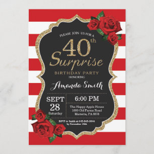 Surprise Red Rose 40e anniversaire Invitation Gold