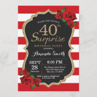 Surprise Red Rose 40e anniversaire Invitation Or