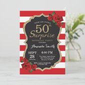 Surprise Red Rose 50e anniversaire Invitation Or (Debout devant)