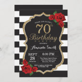 Surprise Red Rose 70e anniversaire Invitation Or (Devant / Derrière)