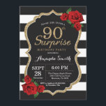Surprise Red Rose 90th Birthday Invitation Gold<br><div class="desc">Surprise Red Rose 90th Birthday Invitation Gold Parties scintillant. Invitation de la fête d'anniversaire Black and Gold. Parties scintillant d'or. Grandes taches noires et blanches. Tableau de bord. Numérique imprimable.
Pour plus de personnalisation,  cliquez sur le bouton "Customiser" et utilisez notre outil de conception pour modifier ce modèle.</div>