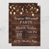 Surprise retirement Rustic Wood String Lights Kaart (Voorkant / Achterkant)