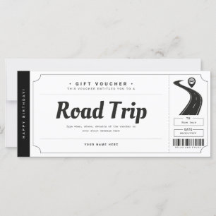 Surprise Road Trip Ticket Gift Voucher Certificate