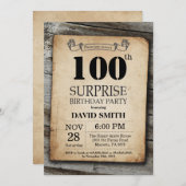 Surprise Rustic 100e anniversaire Invitation Vinta (Devant / Derrière)