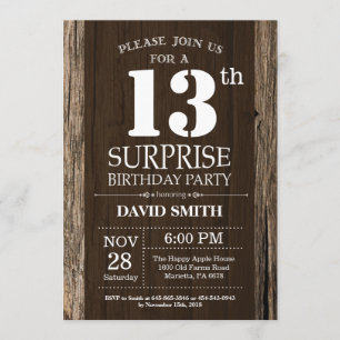 Surprise Rustic 13th Birthday Invitation Vintage Kaart