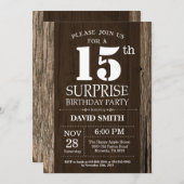 Surprise Rustic 15e anniversaire Invitation Vintag (Devant / Derrière)