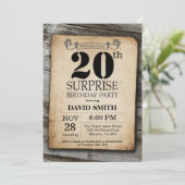 Surprise Rustic 20e anniversaire Invitation Vintag (Debout devant)