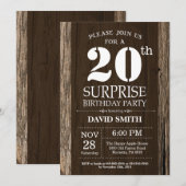 Surprise Rustic 20e anniversaire Invitation Vintag (Devant / Derrière)
