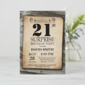 Surprise Rustic 21e anniversaire Invitation Vintag (Debout devant)