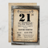 Surprise Rustic 21e anniversaire Invitation Vintag (Devant / Derrière)