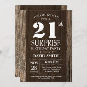 Surprise Rustic 21e anniversaire Invitation Vintag (Devant / Derrière)