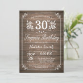 Surprise Rustic 30th Birthday Invitation Floral Kaart (Staand voorkant)
