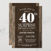 Surprise Rustic 40e anniversaire Invitation Vintag (Devant / Derrière)