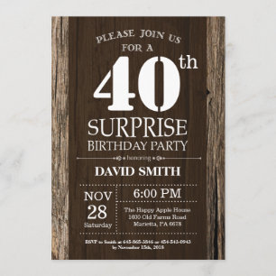 Surprise Rustic 40th Birthday Invitation Vintage Kaart