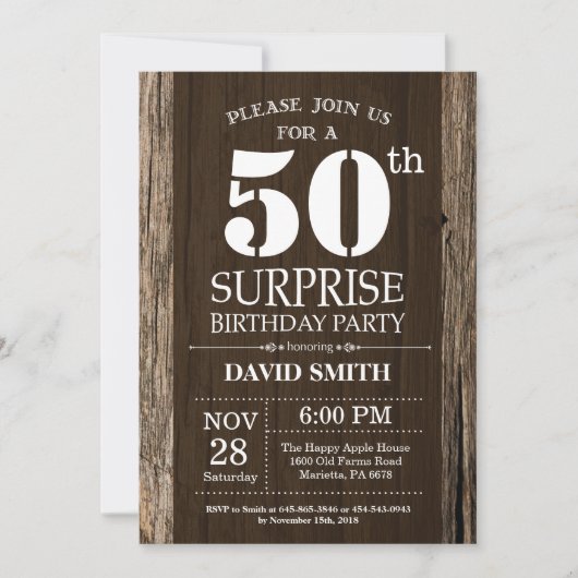 Surprise Rustic 50e anniversaire Invitation Vintag (Devant)