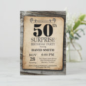 Surprise Rustic 50e anniversaire Invitation Vintag (Debout devant)