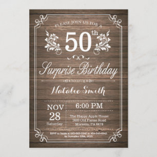 Surprise Rustic 50th Birthday Invitation Floral Kaart