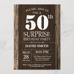 Surprise Rustic 50th Birthday Invitation Kaart