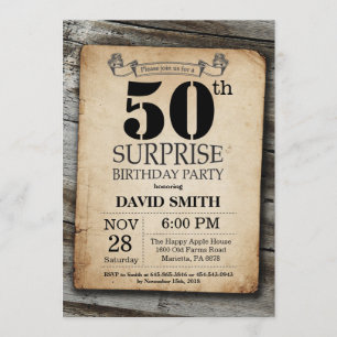 Surprise Rustic 50th Birthday Invitation  Kaart