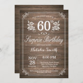 Surprise Rustic 60e anniversaire Invitation Floral (Devant / Derrière)