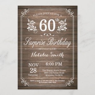 Surprise Rustic 60e anniversaire Invitation Floral