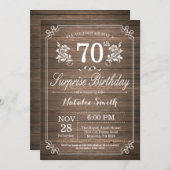 Surprise Rustic 70e anniversaire Invitation Floral (Devant / Derrière)