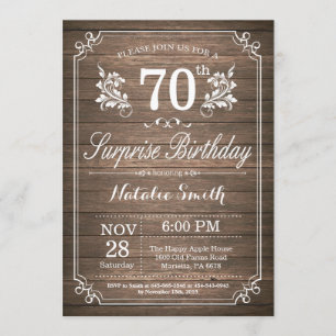 Surprise Rustic 70e anniversaire Invitation Floral