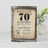 Surprise Rustic 70e anniversaire Invitation Vintag (Debout devant)