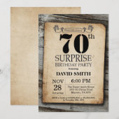 Surprise Rustic 70e anniversaire Invitation Vintag (Devant / Derrière)