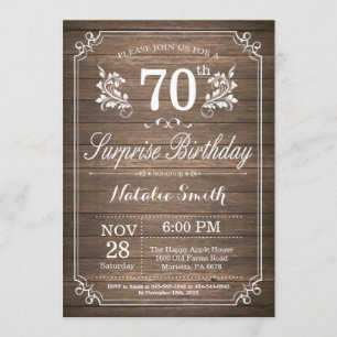 Surprise Rustic 70th Birthday Invitation Floral Kaart