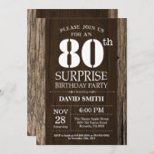 Surprise Rustic 80e anniversaire Invitation Vintag (Devant / Derrière)