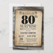 Surprise Rustic 80e anniversaire Invitation Vintag (Devant)