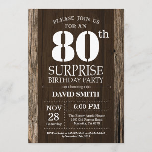 Surprise Rustic 80th Birthday Invitation Vintage Kaart