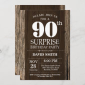 Surprise Rustic 90e anniversaire Invitation Vintag (Devant / Derrière)