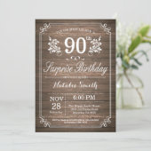 Surprise Rustic 90th Birthday Invitation Floral Kaart (Staand voorkant)