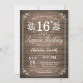 Surprise Rustique 16e anniversaire Invitation Flor (Devant)