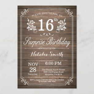 Surprise Rustique 16e anniversaire Invitation Flor