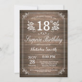 Surprise Rustique 18e anniversaire Invitation Flor (Devant)