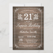 Surprise Rustique 21e anniversaire Invitation Flor (Devant)