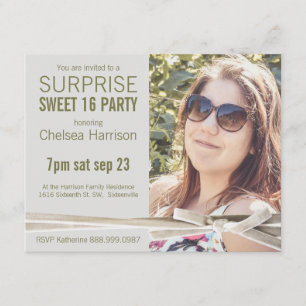 Surprise Sweet 16 Photo Birthday Party Kaart