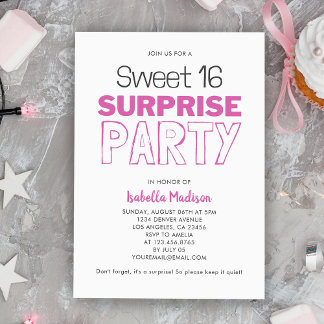 Surprise Sweet 16 roze verjaardagsfeestje Kaart