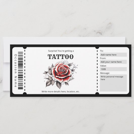 Surprise Tattoo Ticket Sjabloon, Kaart (Voorkant)