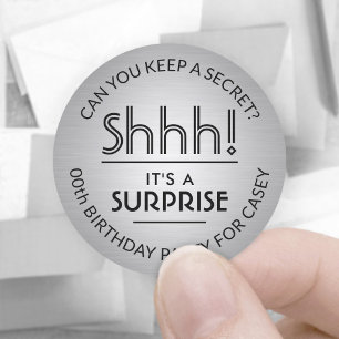Surprise Verjaardagsfeestje Zwart en Zilver Faux F Ronde Sticker