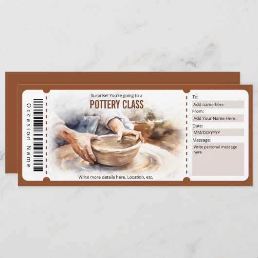 Surprise Waterverf Pottery Class Cadeaubon Kaart (Voorkant / Achterkant)