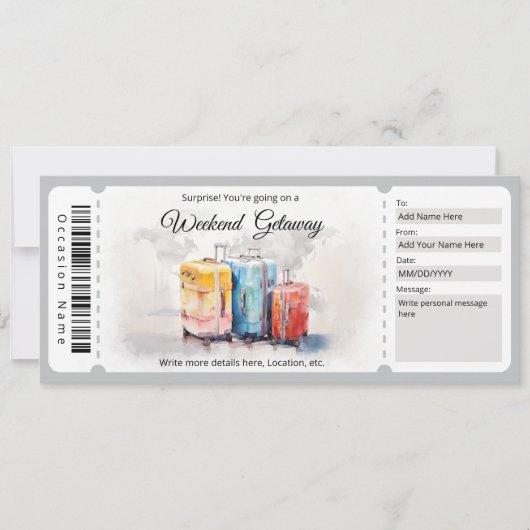 Surprise Weekend Getaway cadeaubon Kaart (Voorkant)