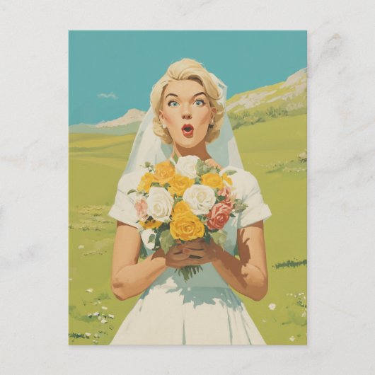 Surprised Bride in Spring Meadow Briefkaart (Voorkant)