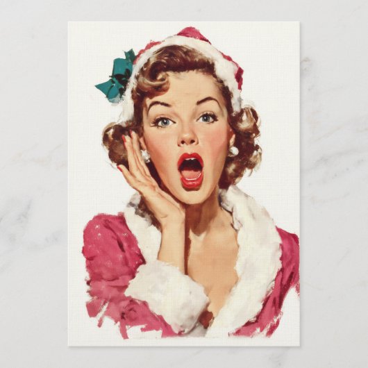 Surprised Retro Christmas Pin-Up Kaart (Voorkant)