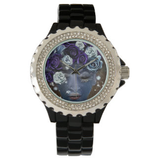 Surreal Abstract Indigo Face & Flowers Horloge