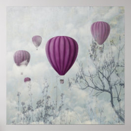 Surreal afbeelding met roze heteluchtballonnen poster