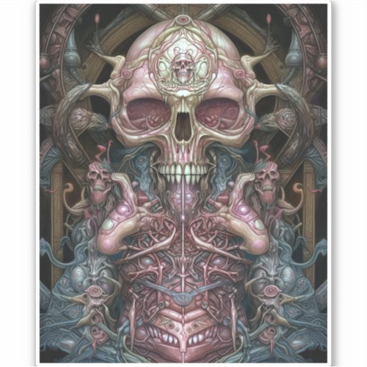 Surreal Anatomy Skull Horror Sci-Fi Art Sticker (Voorkant)